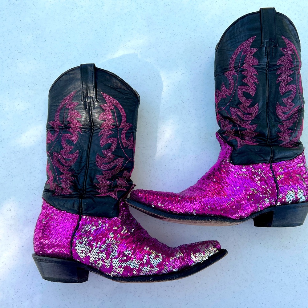 Cowboy Boots Sequin, Sequin Cowboy Boots, Leather Cowboy Boots
